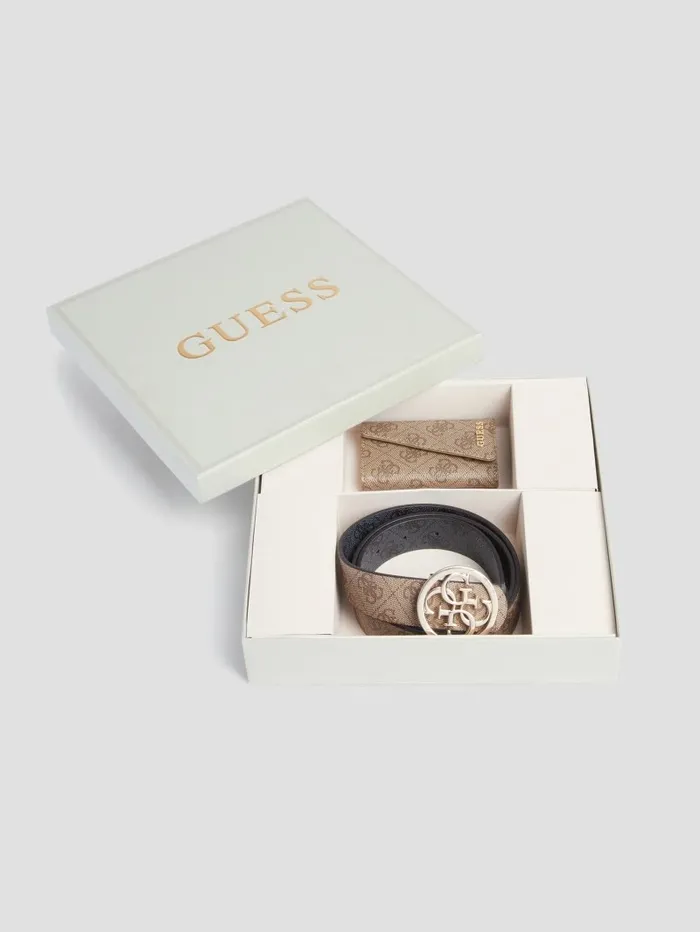 Women Belt and Key Ring Gift Set Latte Logo Belts GUESS