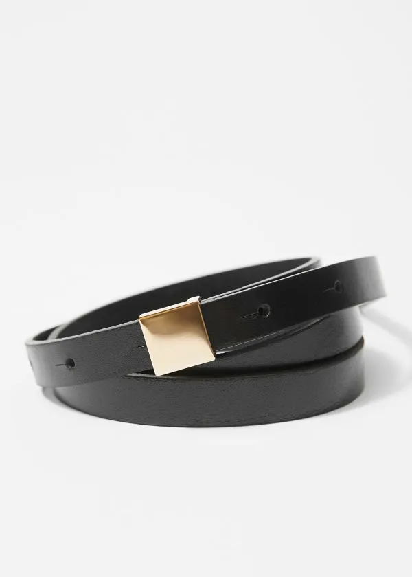 Women Belts and Other Stories SquareBuckle Leather Belt Black