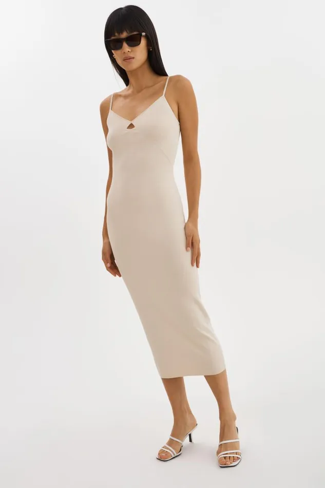 Women BETTINA Rib Knit Dress Beigewhite LAMARQUE Dresses Women BETTINA Rib Knit Dress Beigewhite LAMARQUE Dresses