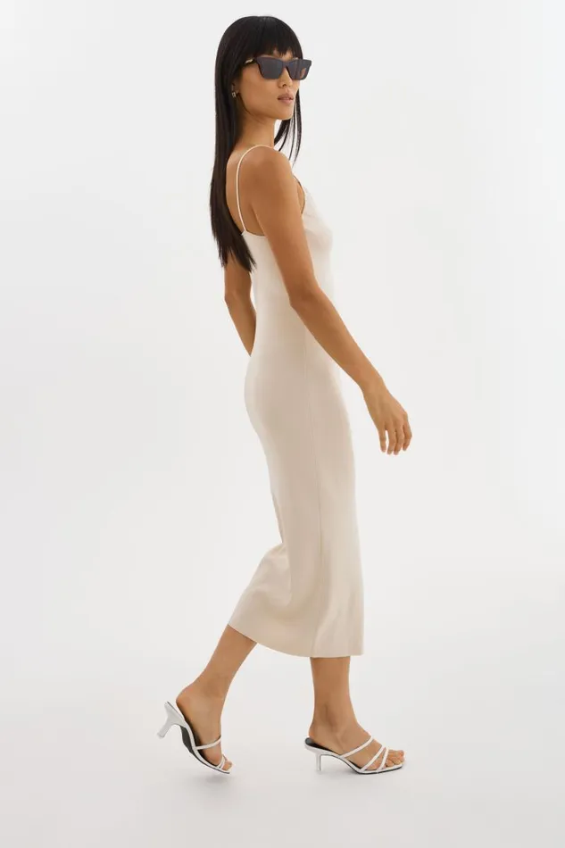 Women BETTINA Rib Knit Dress Beigewhite LAMARQUE Dresses Women BETTINA Rib Knit Dress Beigewhite LAMARQUE Dresses