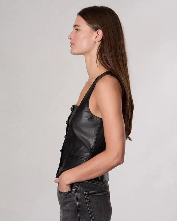 Women Blazers and VestsShirts and Tops rag and bone Mariana Leather Vest Black