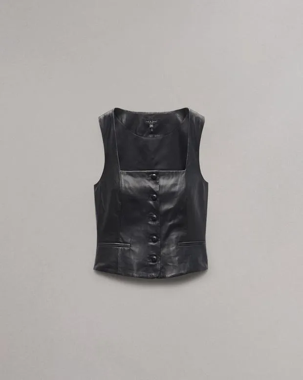 Women Blazers and VestsShirts and Tops rag and bone Mariana Leather Vest Black