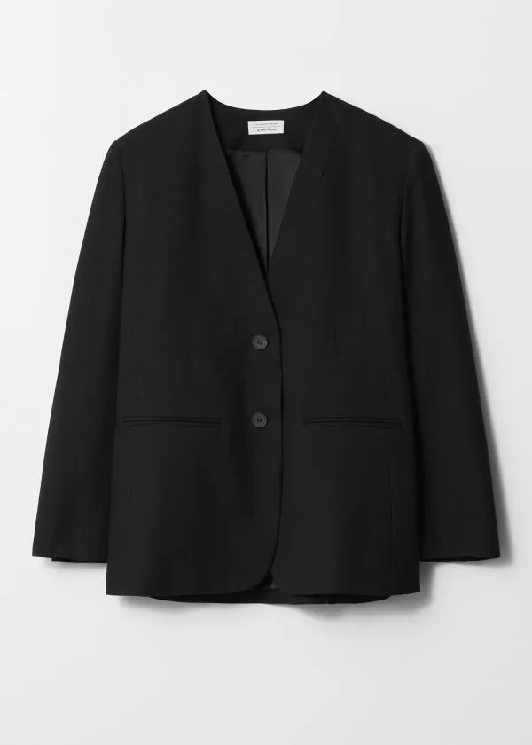 Women Blazers and Waistcoats and Other Stories Collarless Blazer Black