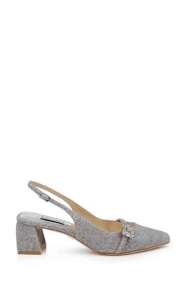 Women Block Heels Badgley Mischka Buena Slingback Block Heels With Crystal Buckle Black