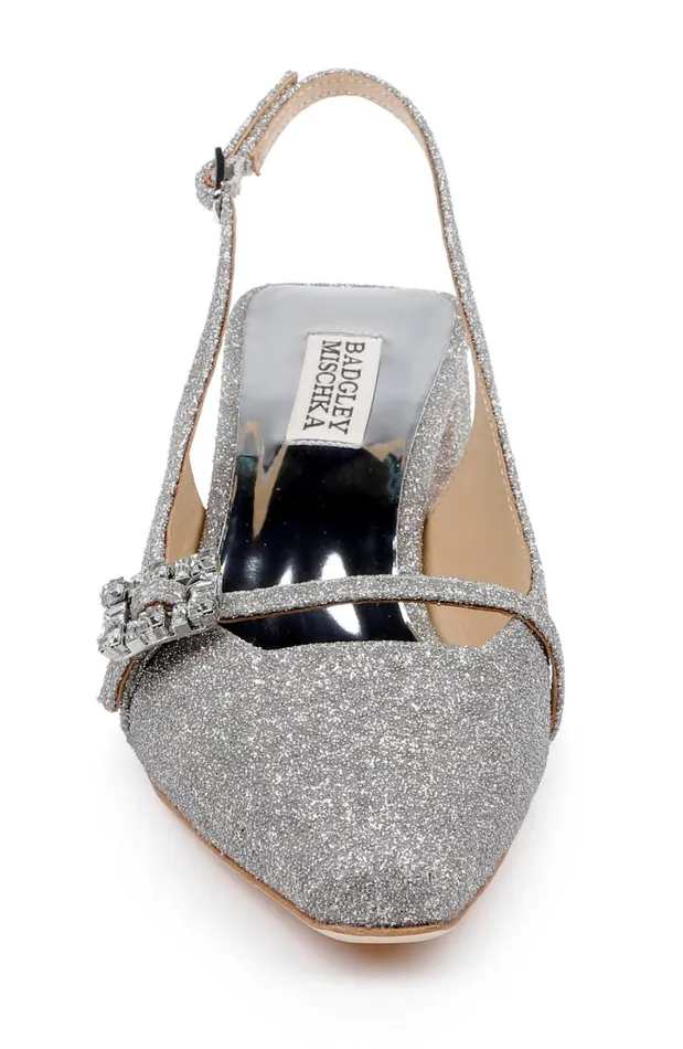 Women Block Heels Badgley Mischka Buena Slingback Block Heels With Crystal Buckle Black