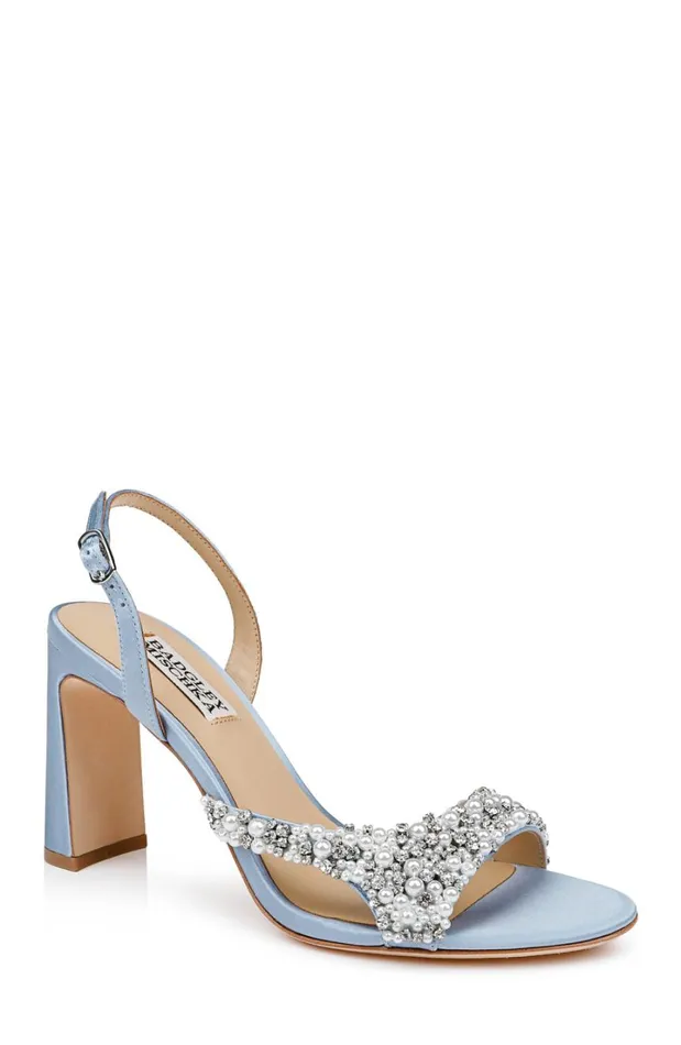 Women Block Heels Badgley Mischka Jenesis Slingback Sandals Azure Blue