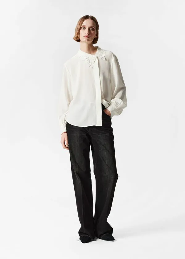 Women Blouses and Shirts and Other Stories Asymmetric Collar Silk Blouse White