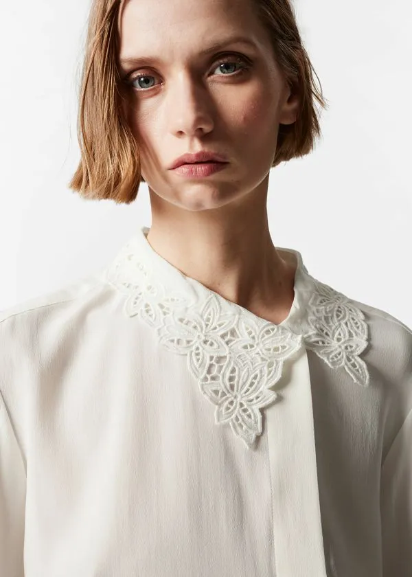 Women Blouses and Shirts and Other Stories Asymmetric Collar Silk Blouse White
