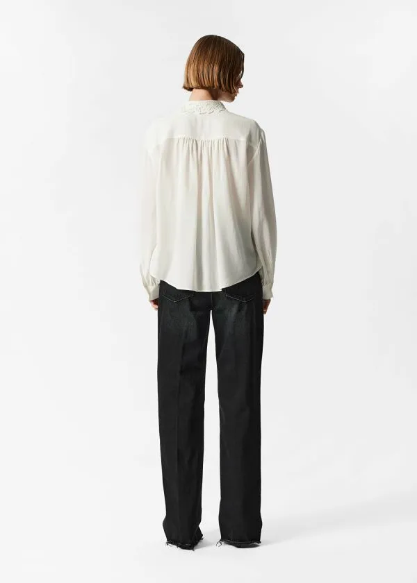 Women Blouses and Shirts and Other Stories Asymmetric Collar Silk Blouse White