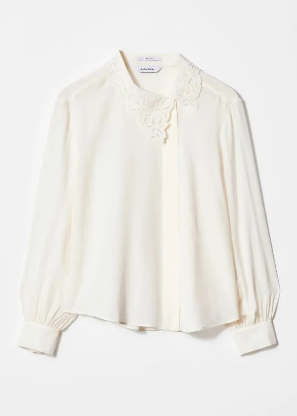 Women Blouses and Shirts and Other Stories Asymmetric Collar Silk Blouse White