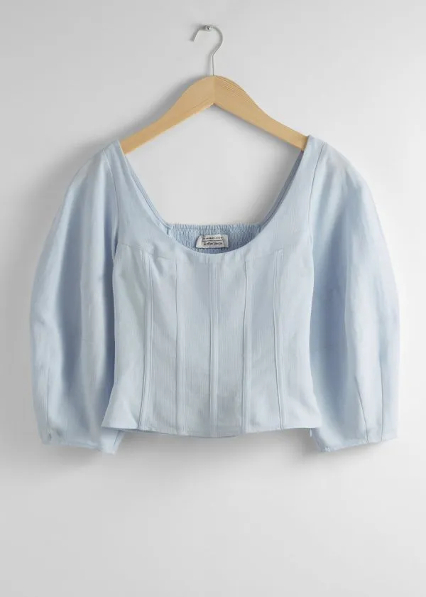 Women Blouses and Shirts and Other Stories Cropped Corset Blouse Light Blue