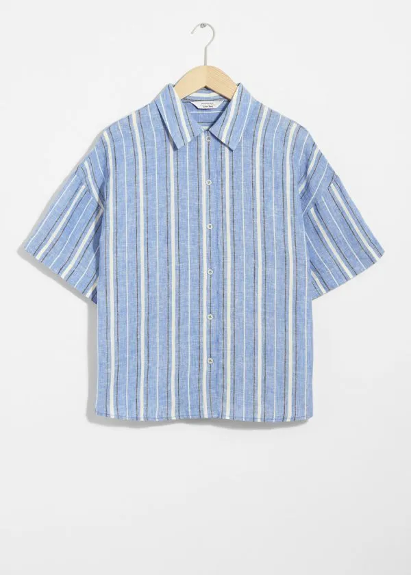Women Blouses and Shirts and Other Stories Oversized Linen Shirt Blueandwhite Stripes