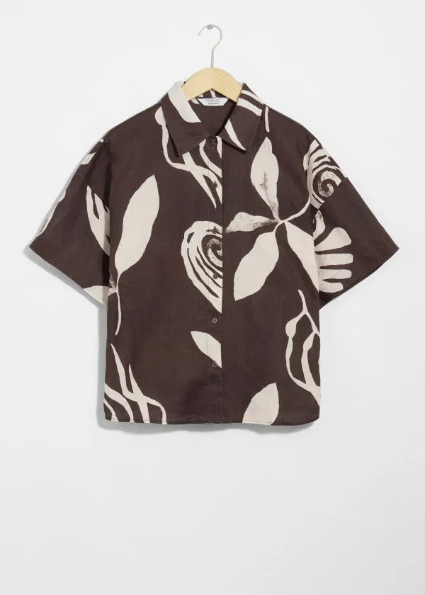 Women Blouses and Shirts and Other Stories Oversized Linen Shirt Brown Print