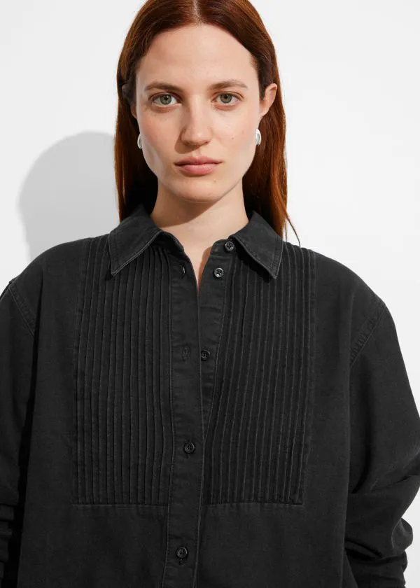Women Blouses and Shirts and Other Stories Pleated Denim Shirt Black