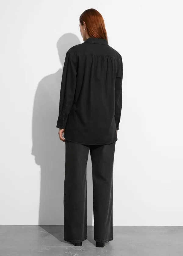 Women Blouses and Shirts and Other Stories Pleated Denim Shirt Black