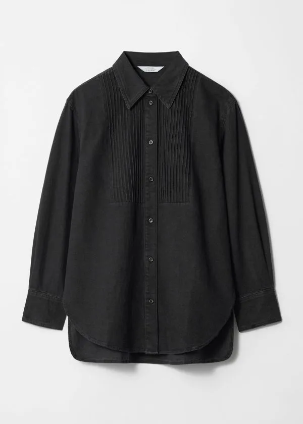 Women Blouses and Shirts and Other Stories Pleated Denim Shirt Black