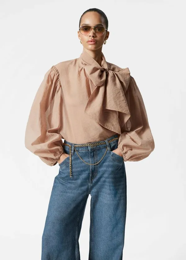 Women Blouses and Shirts and Other Stories PuffSleeve BowDetail Blouse Beige