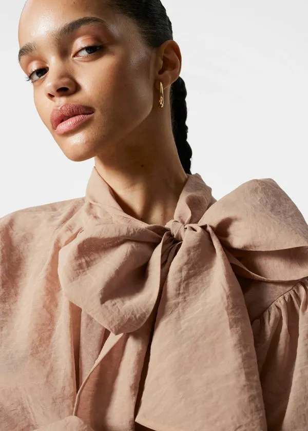 Women Blouses and Shirts and Other Stories PuffSleeve BowDetail Blouse Beige