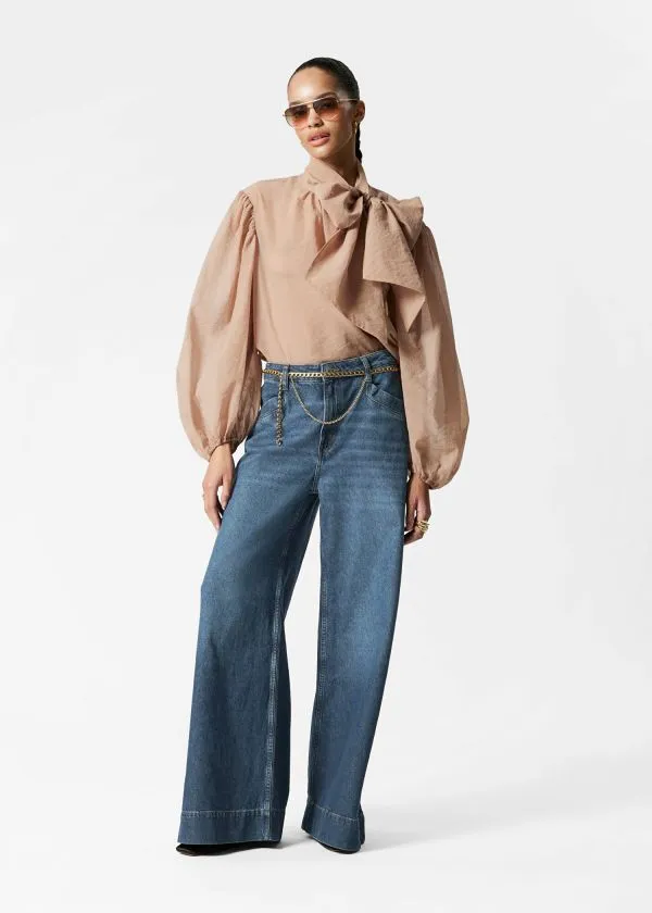 Women Blouses and Shirts and Other Stories PuffSleeve BowDetail Blouse Beige