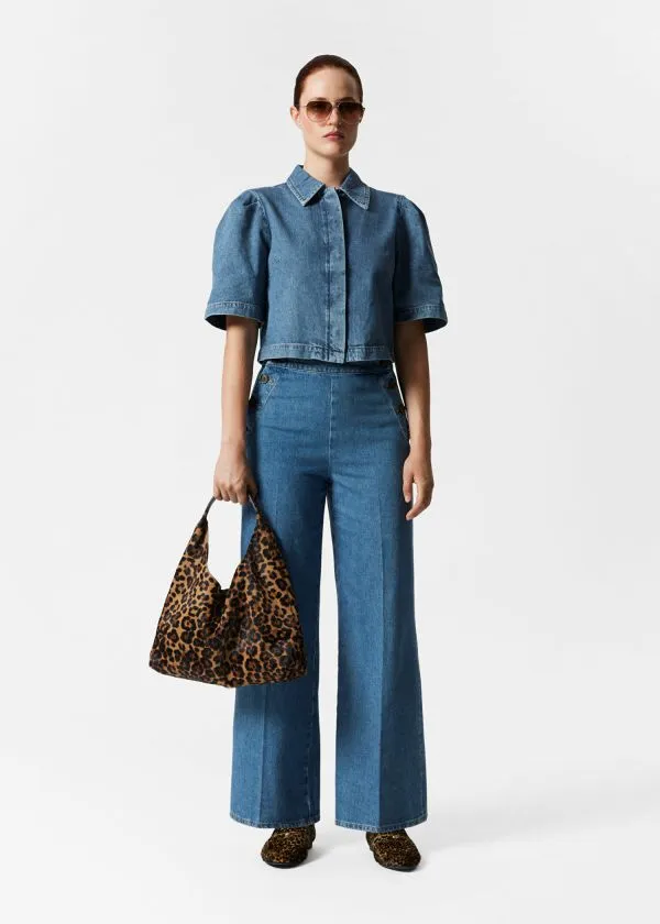 Women Blouses and Shirts and Other Stories PuffSleeve Denim Blouse Blue