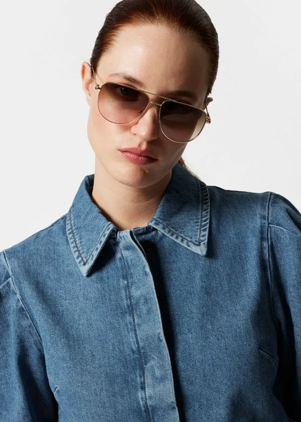 Women Blouses and Shirts and Other Stories PuffSleeve Denim Blouse Blue