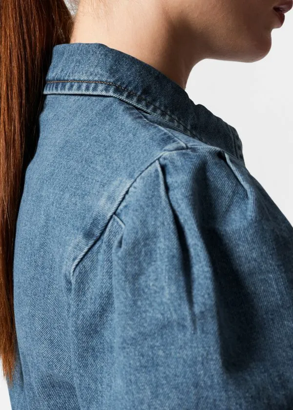 Women Blouses and Shirts and Other Stories PuffSleeve Denim Blouse Blue