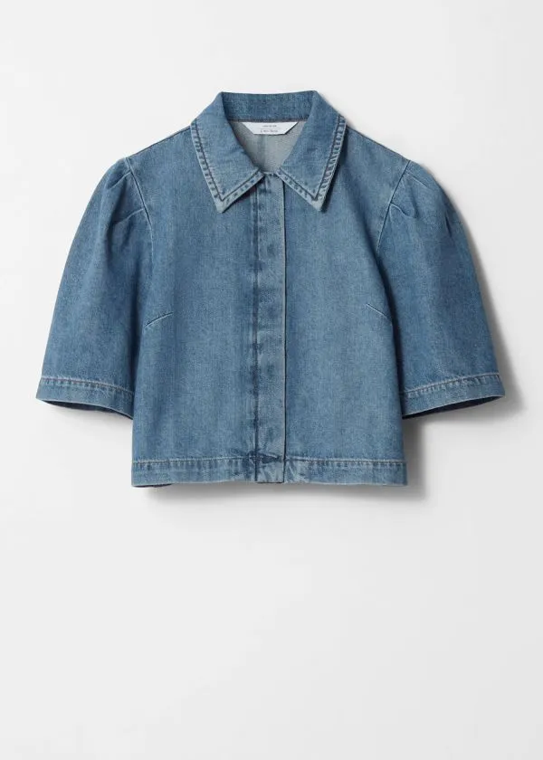 Women Blouses and Shirts and Other Stories PuffSleeve Denim Blouse Blue