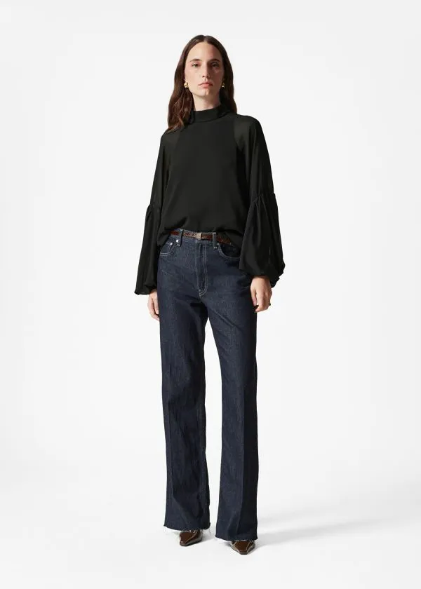 Women Blouses and Shirts and Other Stories Sheer PuffSleeve Blouse Black