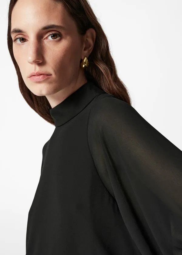 Women Blouses and Shirts and Other Stories Sheer PuffSleeve Blouse Black