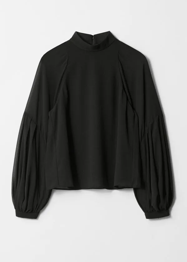 Women Blouses and Shirts and Other Stories Sheer PuffSleeve Blouse Black