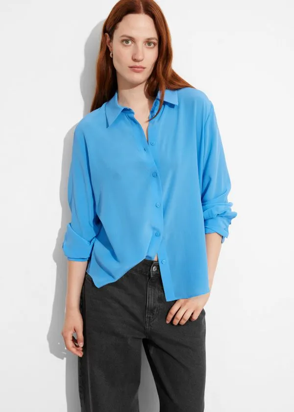 Women Blouses and Shirts and Other Stories Silk Shirt Light Blue