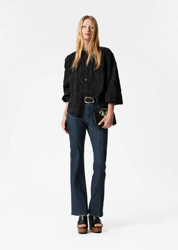 Women Blouses and Shirts and Other Stories Voluminous FloralAppliqu Blouse Black