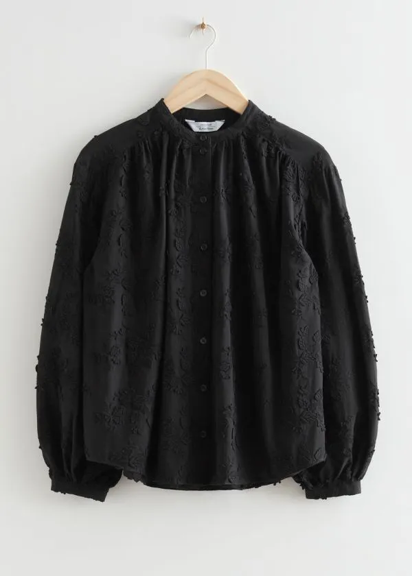 Women Blouses and Shirts and Other Stories Voluminous FloralAppliqu Blouse Black