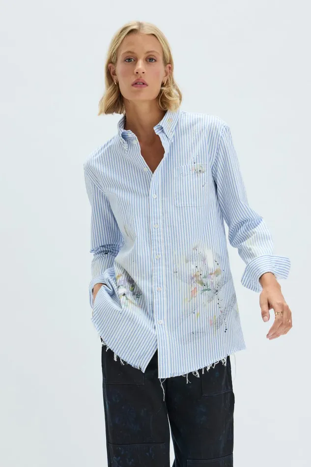Women Blue Stripe Painter Shirt Raquel Allegra Tops