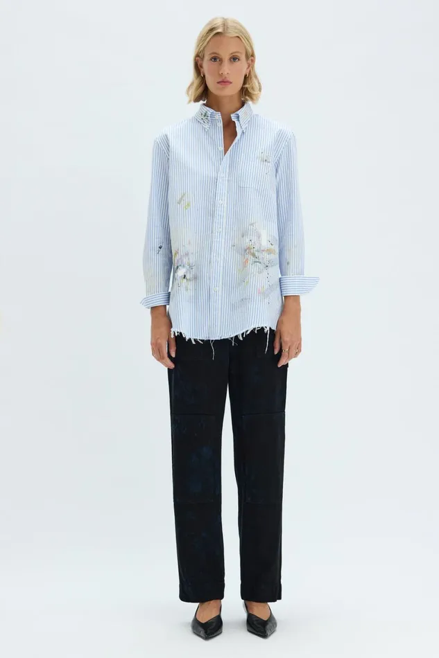Women Blue Stripe Painter Shirt Raquel Allegra Tops