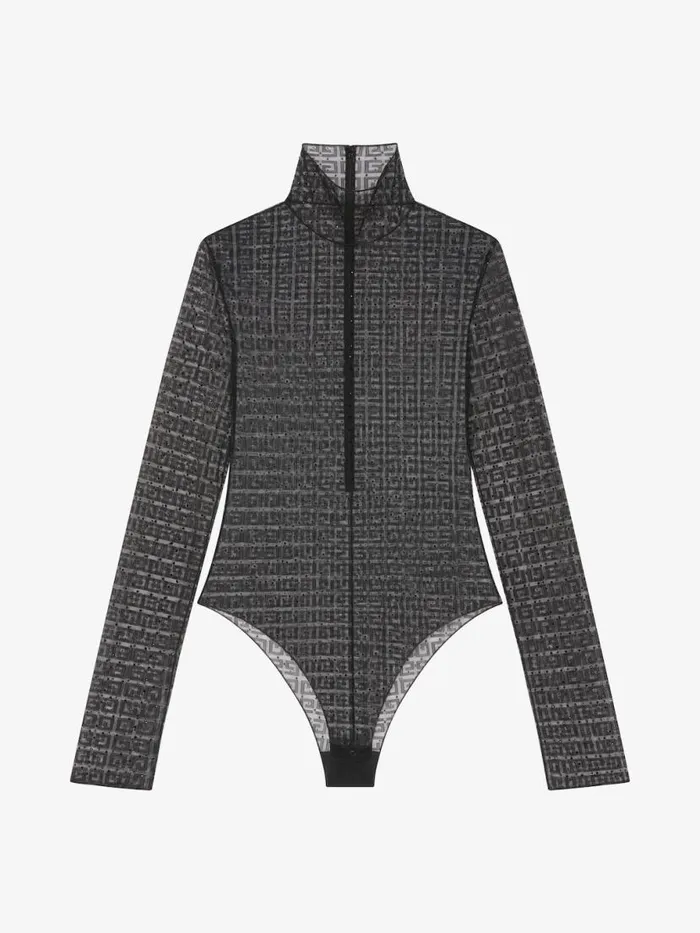 Women Bodysuits and Underwear Givenchy Bodysuit In 4G Lace With Rhinestones Black