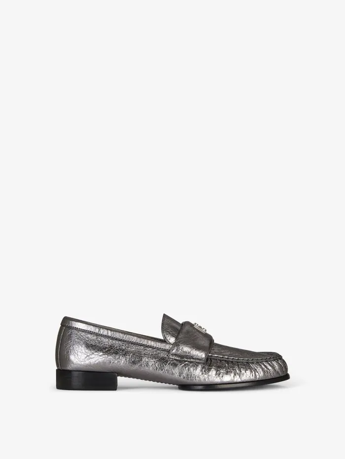 Women Boots and Booties Givenchy 4G Loafers In Laminated Leather Silvery Grey