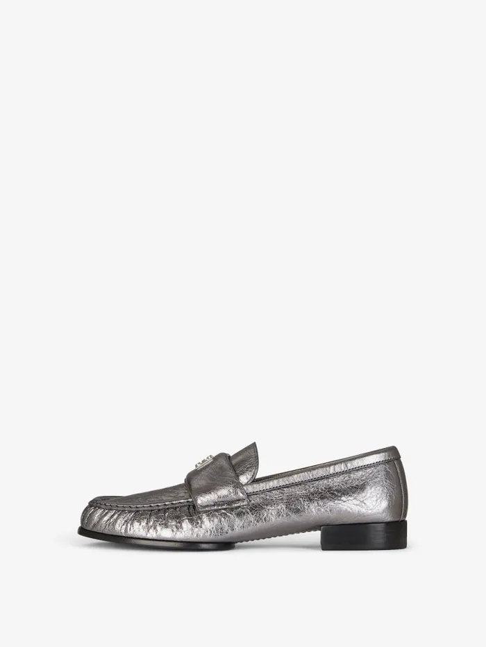 Women Boots and Booties Givenchy 4G Loafers In Laminated Leather Silvery Grey Women Boots and Booties Givenchy 4G Loafers In Laminated Leather Silvery Grey