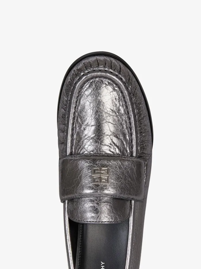 Women Boots and Booties Givenchy 4G Loafers In Laminated Leather Silvery Grey Women Boots and Booties Givenchy 4G Loafers In Laminated Leather Silvery Grey