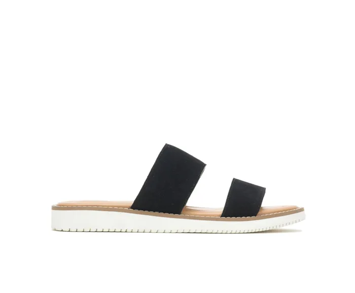 Women Briard 2 Band Slide Black Suede Sandals Hush Puppies