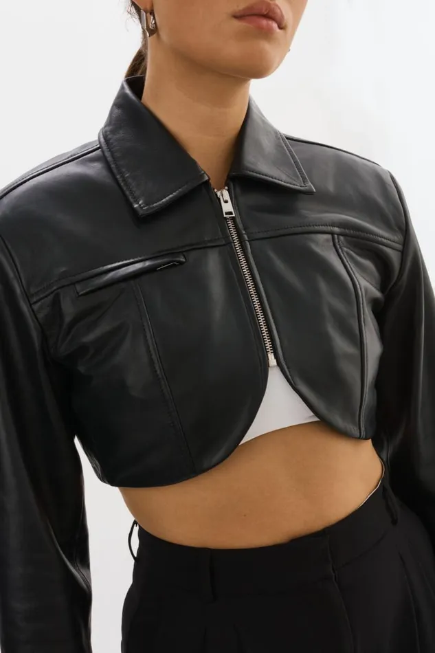Women BRIELLE Cropped Leather Jacket Black LAMARQUE Leather Jackets Women BRIELLE Cropped Leather Jacket Black LAMARQUE Leather Jackets