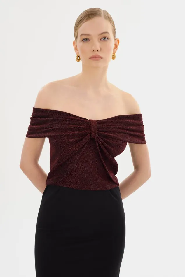 Women CAMELIA Lurex Knit Top Red LAMARQUE Tops