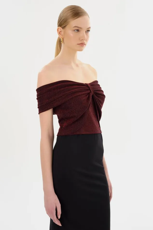 Women CAMELIA Lurex Knit Top Red LAMARQUE Tops