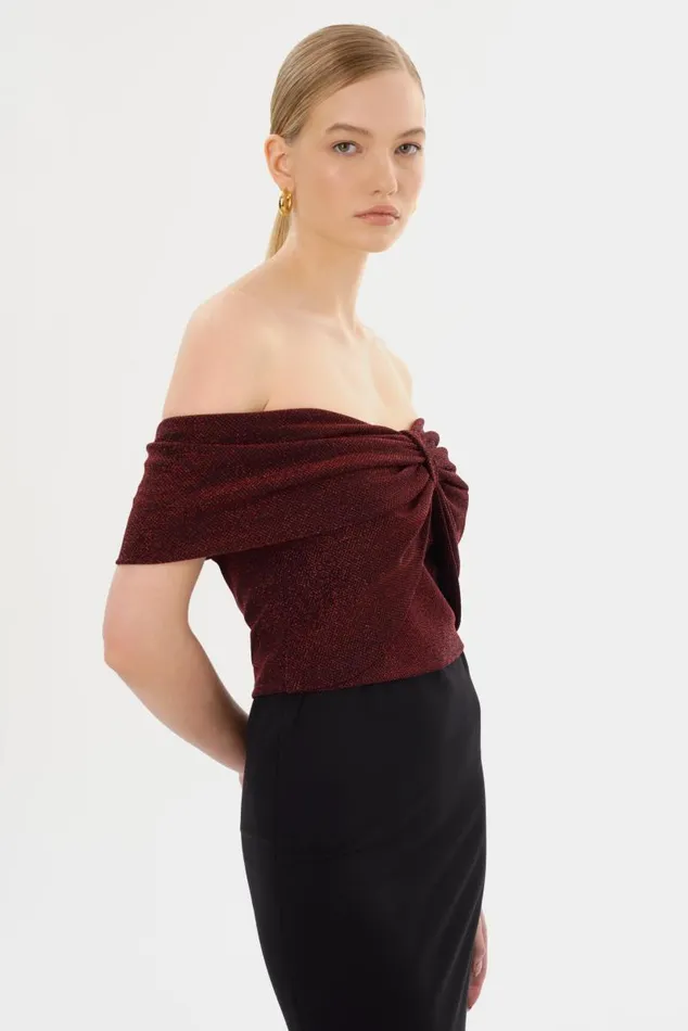 Women CAMELIA Lurex Knit Top Red LAMARQUE Tops