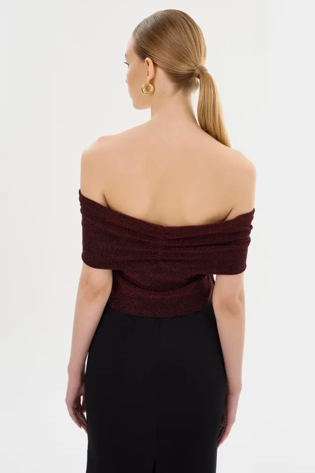 Women CAMELIA Lurex Knit Top Red LAMARQUE Tops