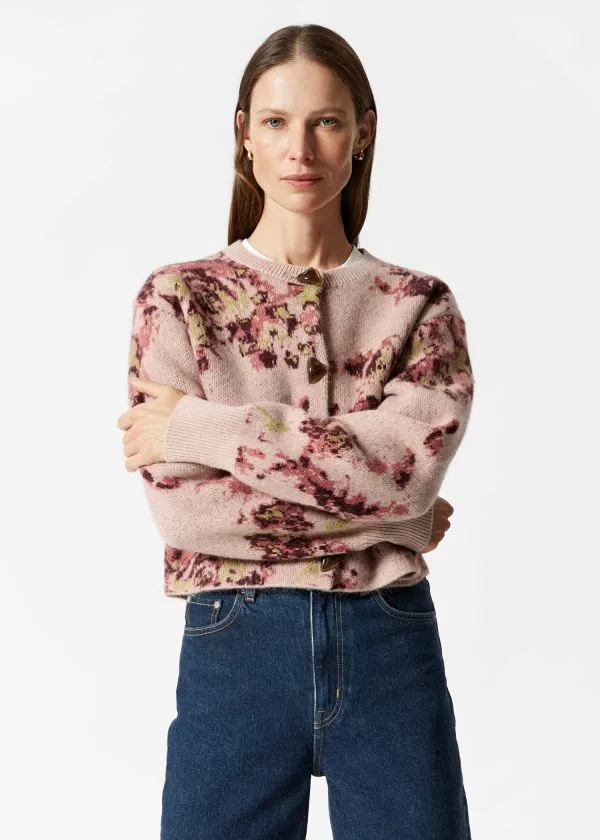 Women Cardigans and Other Stories FloralJacquard Cardigan Beigeandpink