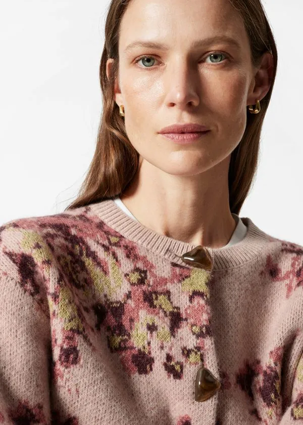 Women Cardigans and Other Stories FloralJacquard Cardigan Beigeandpink