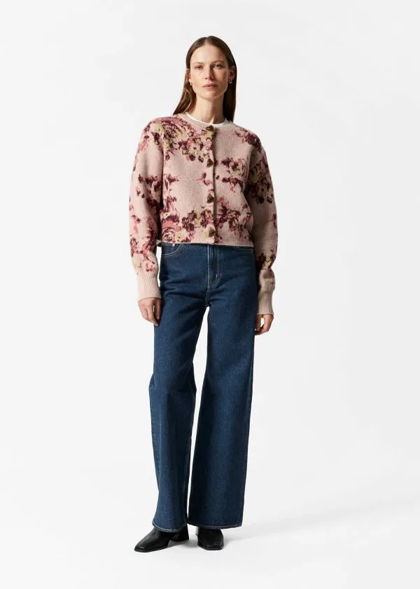 Women Cardigans and Other Stories FloralJacquard Cardigan Beigeandpink
