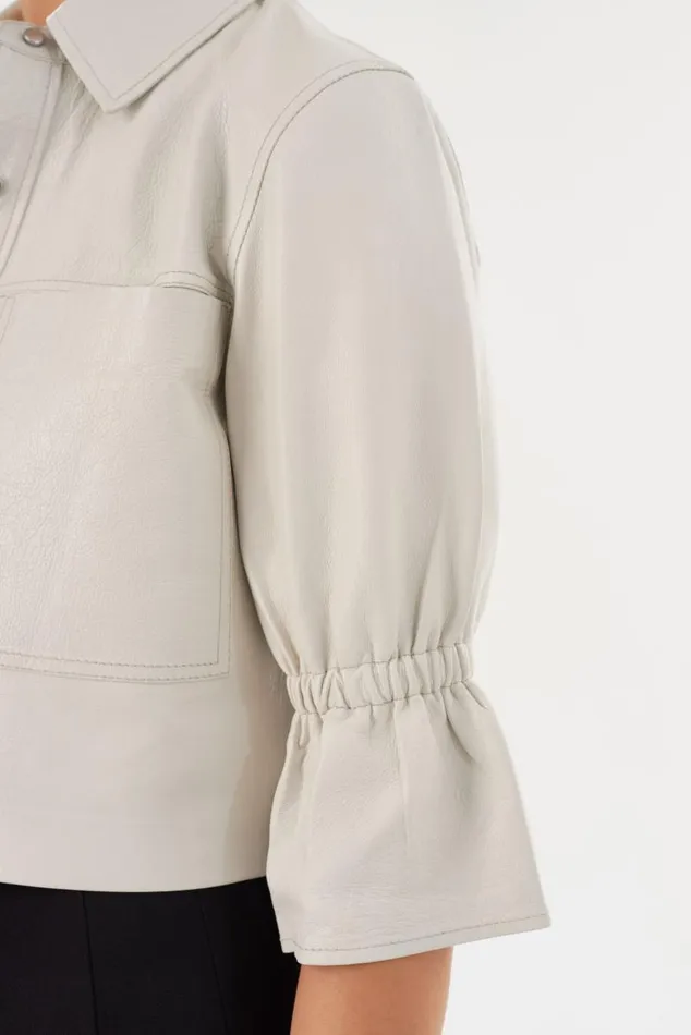 Women CAROLINA Leather Ruffle Sleeve Jacket Winter White LAMARQUE Short Sleeve Jackets
