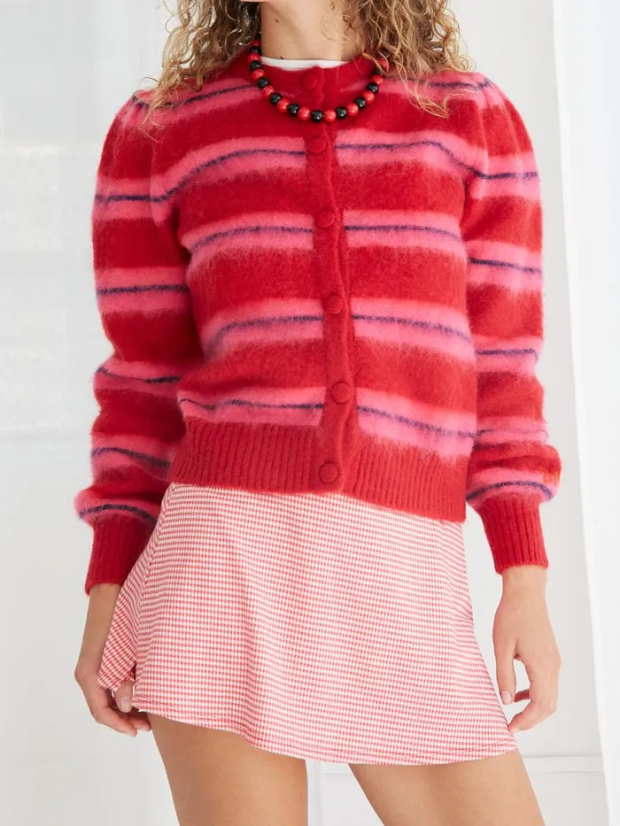 Women Cece Stripe Cardi Pink Stripe Lisa Says Gah Sweaters
